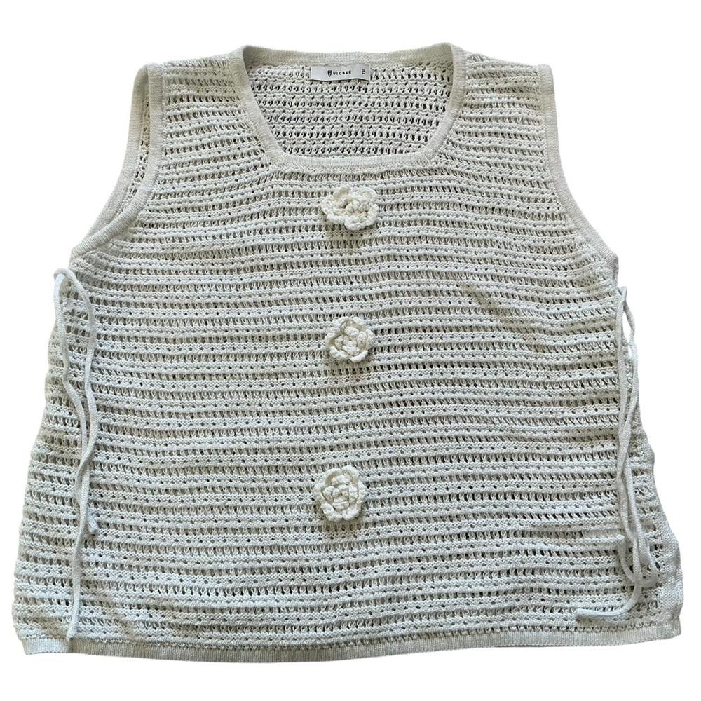 Vicbee open knit crochet too rushed sides size medium white with metallic silver